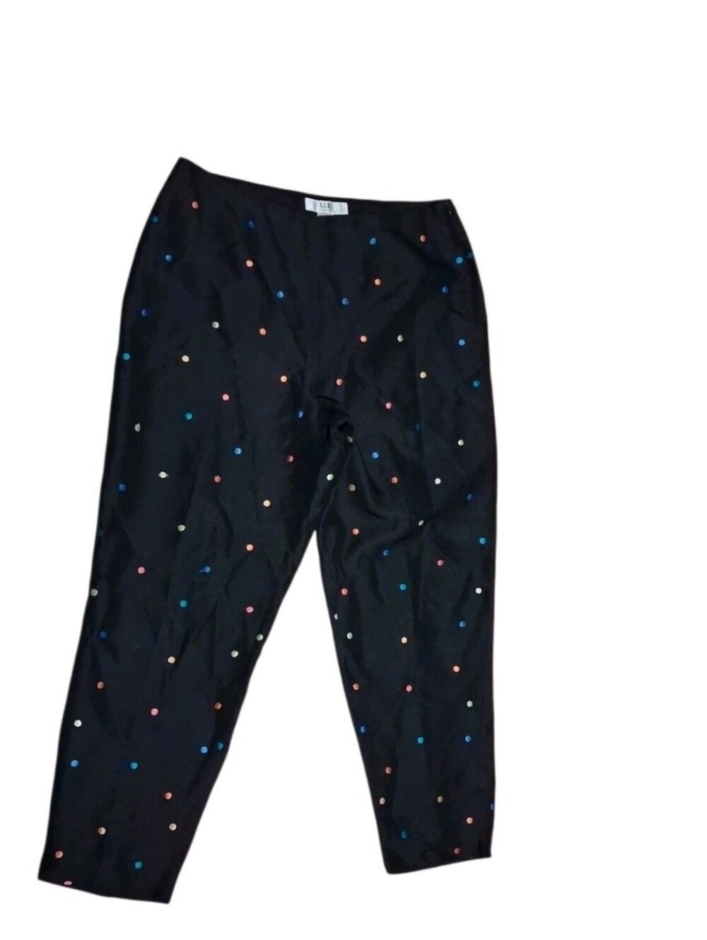Vintage Y2K Silk Embroidered Polka Dot Black Pants Size 12P Artsy Preppy Office
